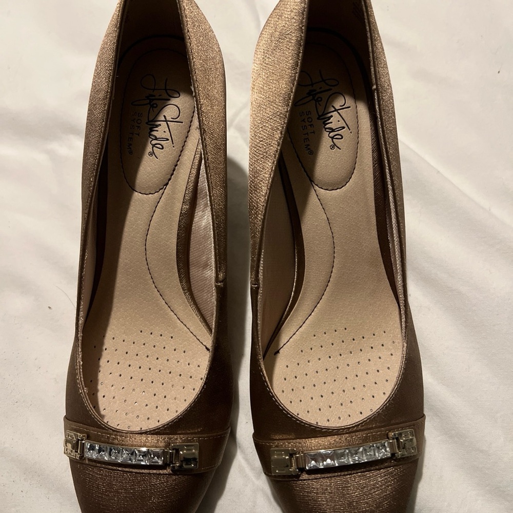 Life Stride Bronze Metallic Jeweled Toe Pumps - Picture 3 of 6